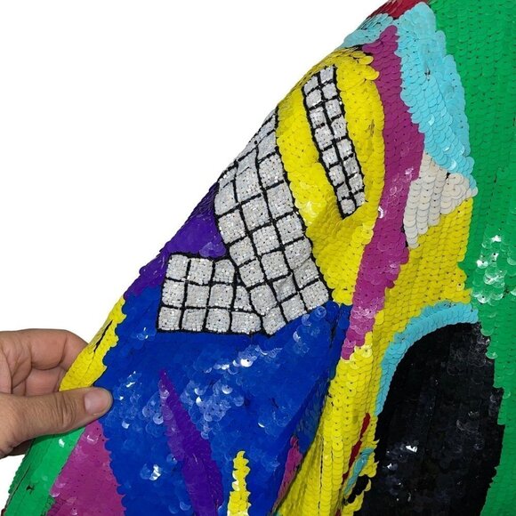 Gantos Vintage 1980s Womens Bomber Jacket Size Small Sequins Abstract Art - Picture 4 of 16